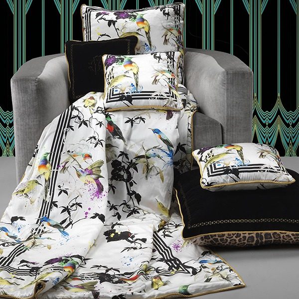 Image of Roberto Cavalli Bird Ramage Silk Cushion