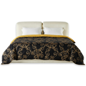 Roberto Cavalli Eden Jacquard Black and Gold Quilted King Bedspread